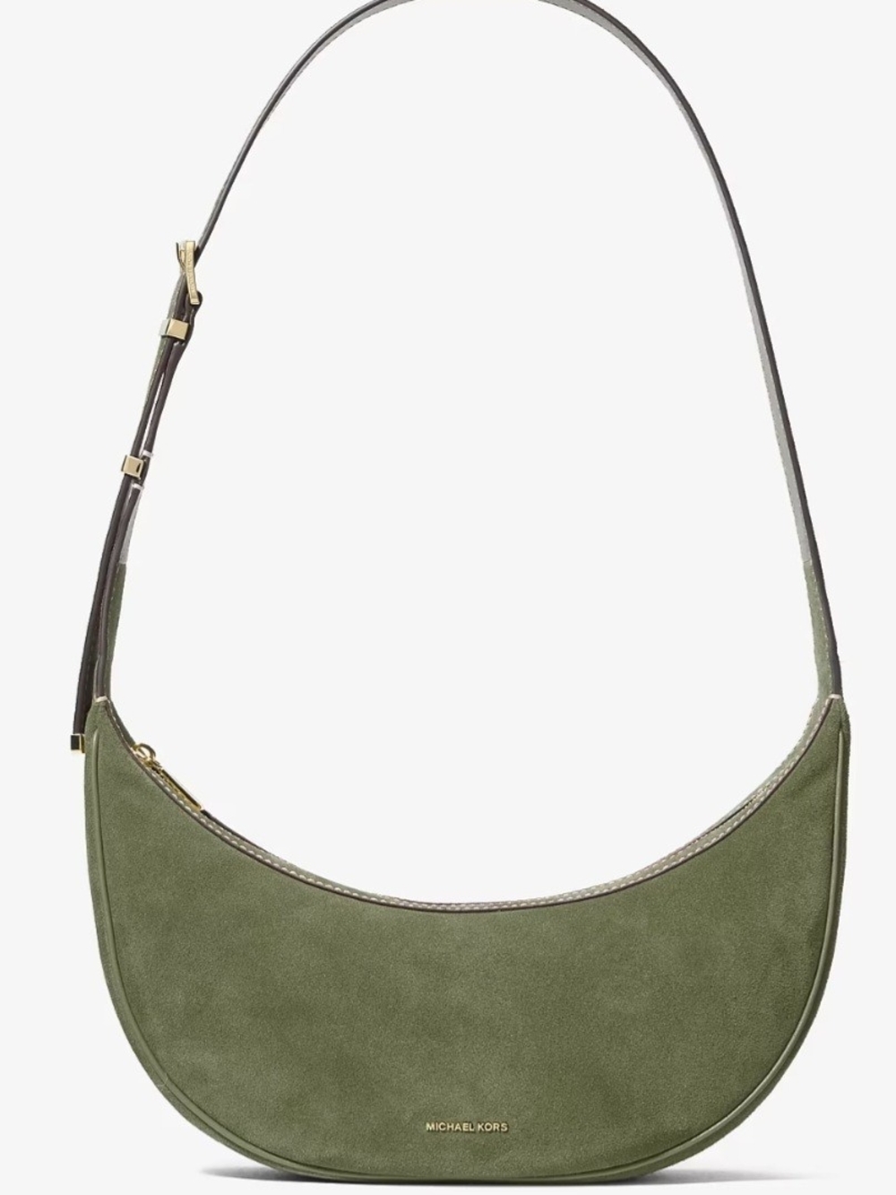 Michael Kors Olive Suede Crescent Shoulder Bag with Gold Hardware